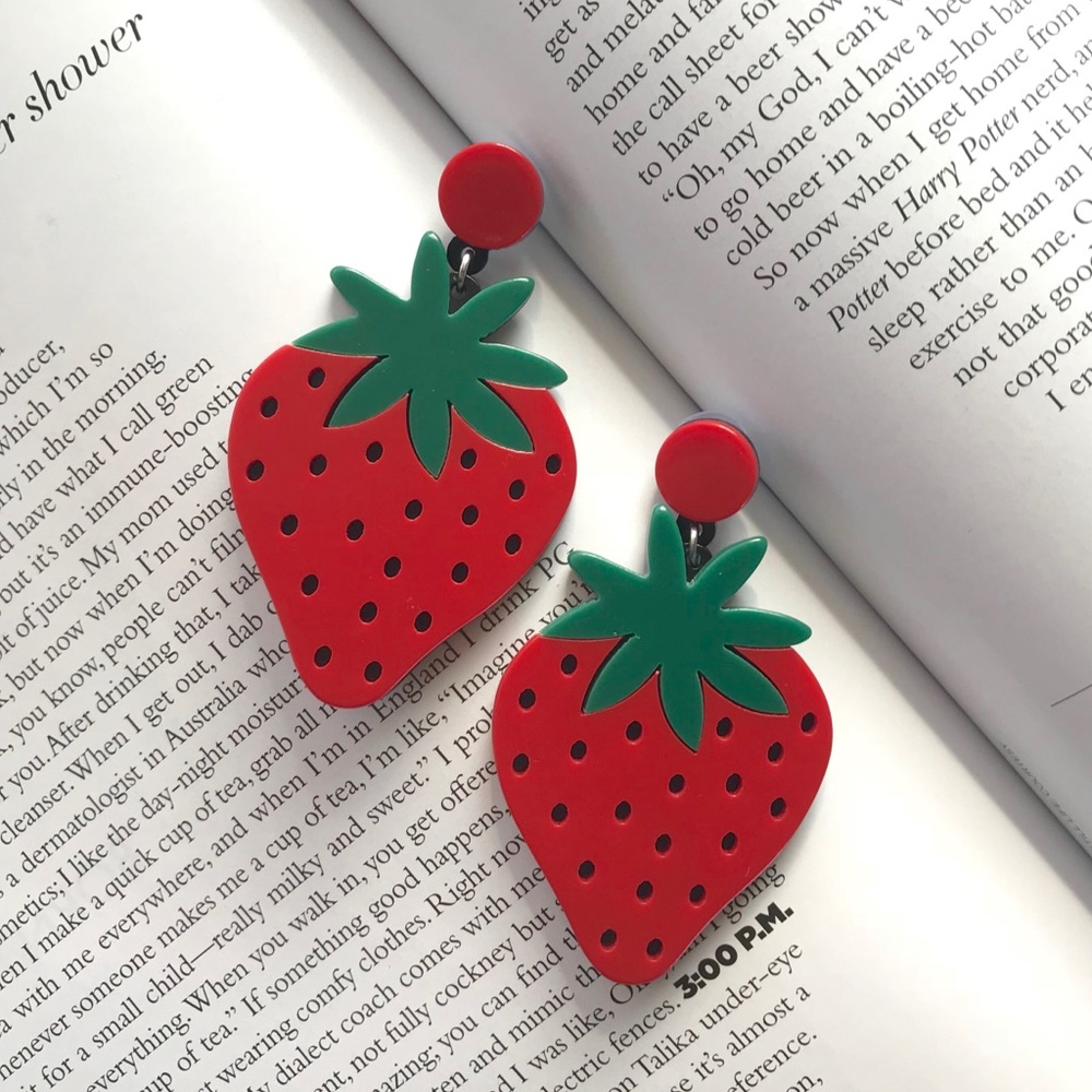 🔴 3/30$ Fun Red Strawberry Fruit Earrings Jewelry